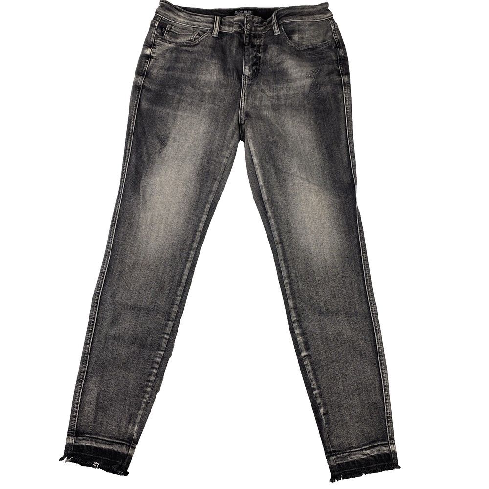 Judy Blue Skinny Fit Jeans  Sz 11/30 Faded Black Frayed Hem Stretch hi rise mom